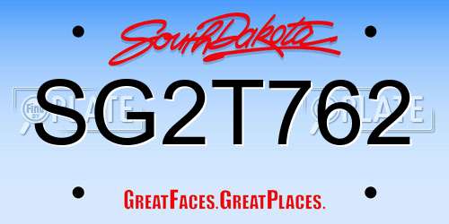 SG2T762 South Dakota License Plate