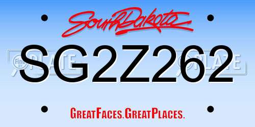 SG2Z262 South Dakota License Plate