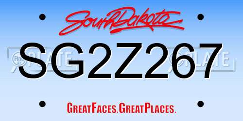 SG2Z267 South Dakota License Plate