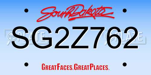 SG2Z762 South Dakota License Plate