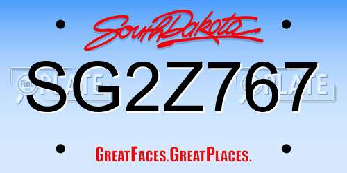 SG2Z767 South Dakota License Plate