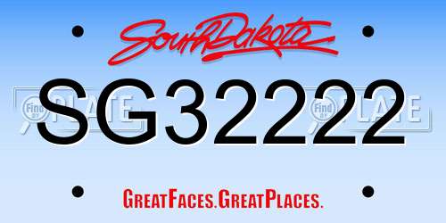 SG32222 South Dakota License Plate