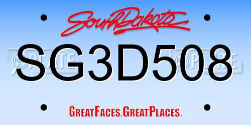 SG3D508 South Dakota License Plate