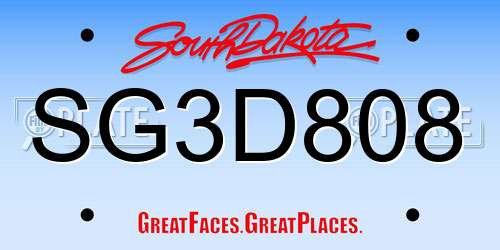 SG3D808 South Dakota License Plate