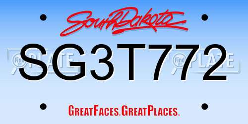 SG3T772 South Dakota License Plate