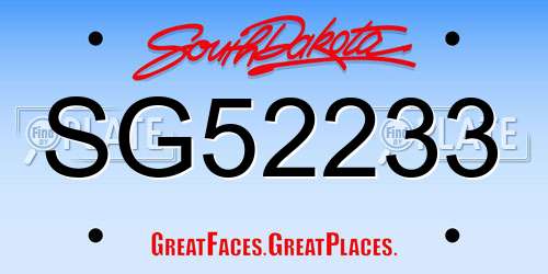 SG52233 South Dakota License Plate