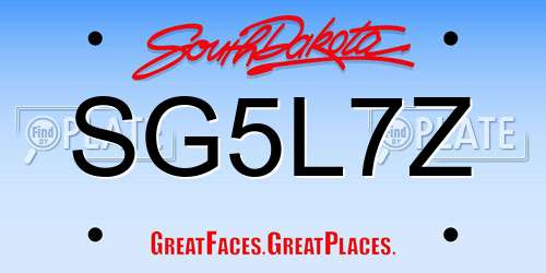 SG5L7Z South Dakota License Plate