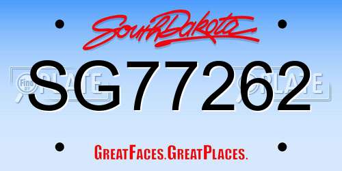 SG77262 South Dakota License Plate