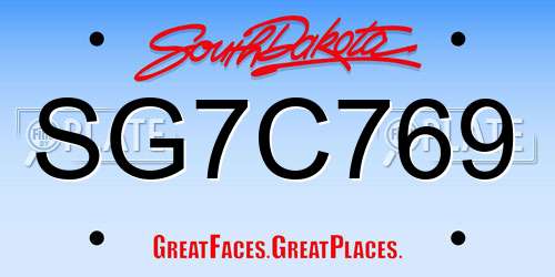 SG7C769 South Dakota License Plate