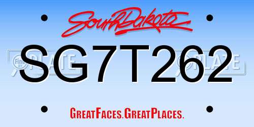 SG7T262 South Dakota License Plate