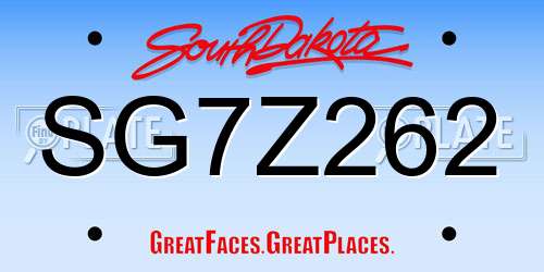 SG7Z262 South Dakota License Plate