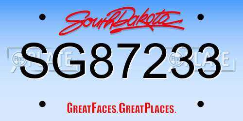 SG87233 South Dakota License Plate