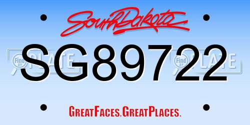 SG89722 South Dakota License Plate