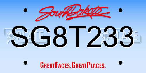SG8T233 South Dakota License Plate