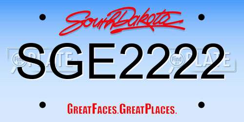SGE2222 South Dakota License Plate