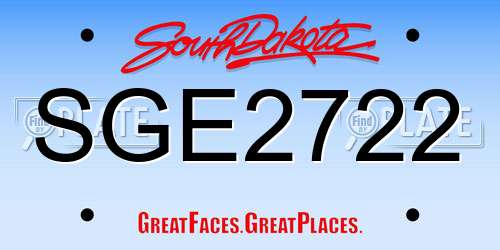 SGE2722 South Dakota License Plate