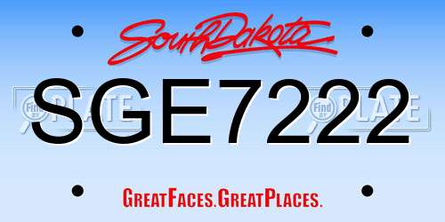 SGE7222 South Dakota License Plate