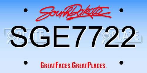 SGE7722 South Dakota License Plate