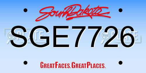 SGE7726 South Dakota License Plate