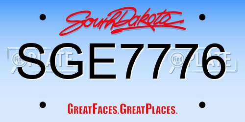 SGE7776 South Dakota License Plate