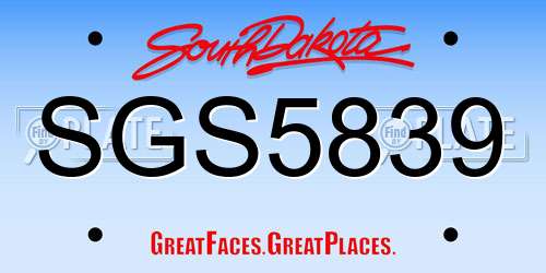 SGS5839 South Dakota License Plate