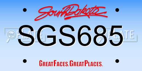 SGS685 South Dakota License Plate