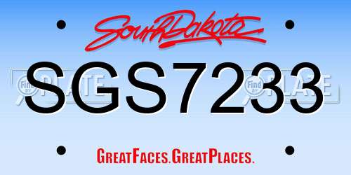 SGS7233 South Dakota License Plate