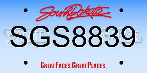 SGS8839 South Dakota License Plate