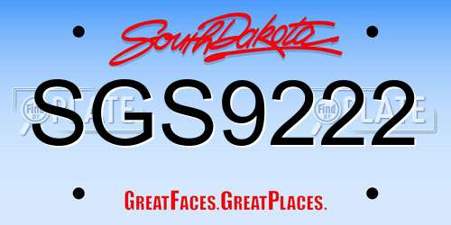 SGS9222 South Dakota License Plate
