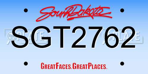 SGT2762 South Dakota License Plate