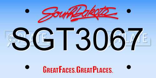 SGT3067 South Dakota License Plate