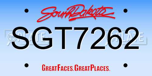SGT7262 South Dakota License Plate
