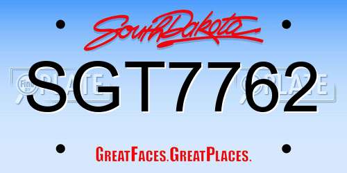 SGT7762 South Dakota License Plate