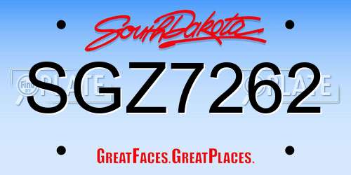 SGZ7262 South Dakota License Plate