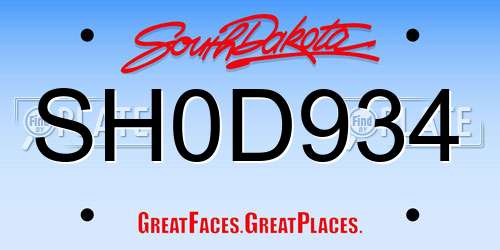 SH0D934 South Dakota License Plate