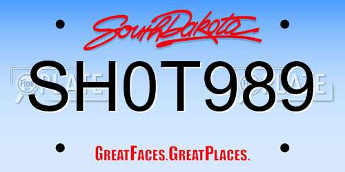 SH0T989 South Dakota License Plate