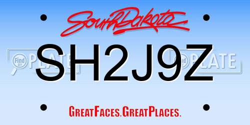 SH2J9Z South Dakota License Plate