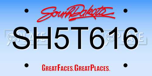 SH5T616 South Dakota License Plate