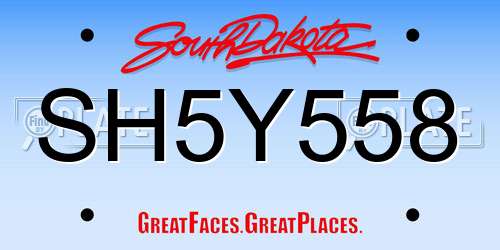 SH5Y558 South Dakota License Plate