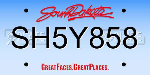 SH5Y858 South Dakota License Plate