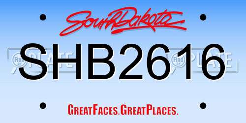 SHB2616 South Dakota License Plate