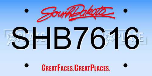 SHB7616 South Dakota License Plate