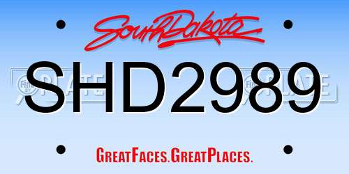 SHD2989 South Dakota License Plate