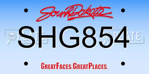 SHG854 South Dakota License Plate
