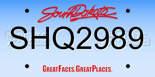 SHQ2989 South Dakota License Plate