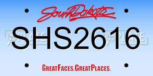 SHS2616 South Dakota License Plate