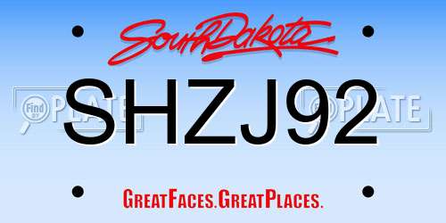 SHZJ92 South Dakota License Plate
