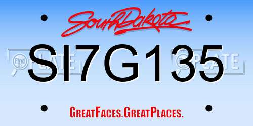 SI7G135 South Dakota License Plate