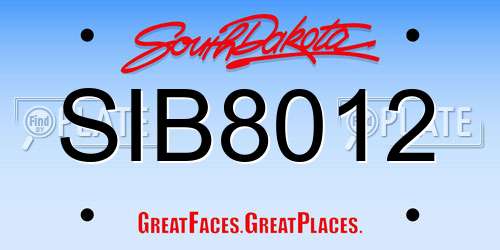 SIB8012 South Dakota License Plate