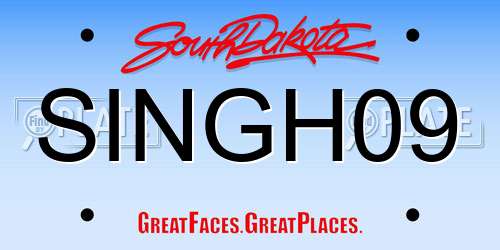 SINGH09 South Dakota License Plate